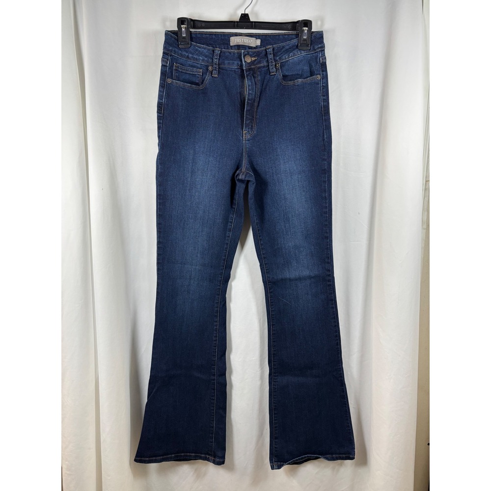 Just USA Womens High Rise Flare Leg Jeans Dark Wash Blue Denim Size 10